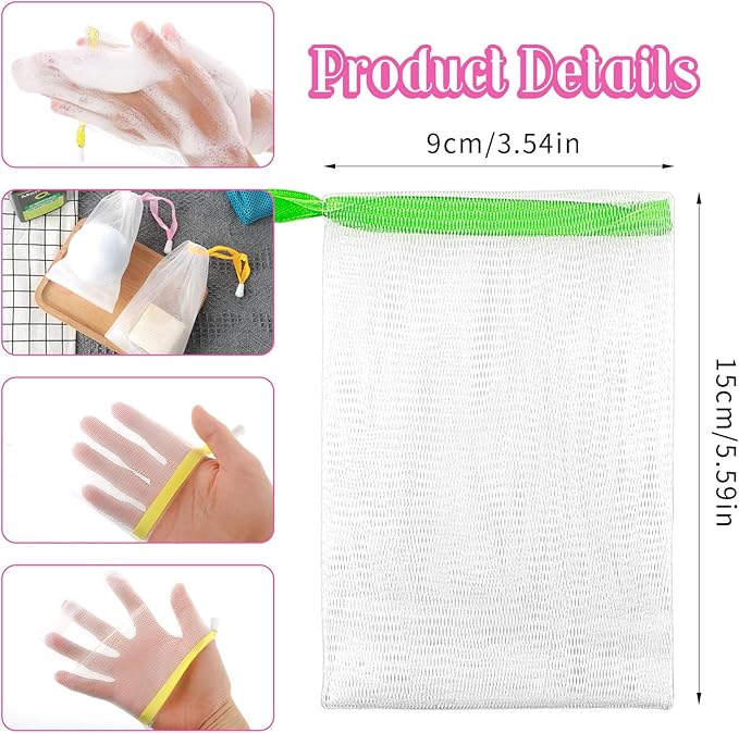 6PCS Assorted Colors Soap Bags for Soap Bars, Handmade Bubble Mesh Soaps Bag Exfoliating Saver Pouch Net Shampoo Bar Bag Soaps Sleeves with Drawstring Body Facial Cleaning Tool for Bath & Shower (6)