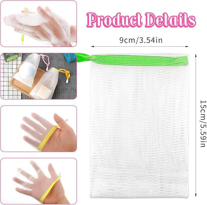 6PCS Assorted Colors Soap Bags for Soap Bars, Handmade Bubble Mesh Soaps Bag Exfoliating Saver Pouch Net Shampoo Bar Bag Soaps Sleeves with Drawstring Body Facial Cleaning Tool for Bath & Shower (6)
