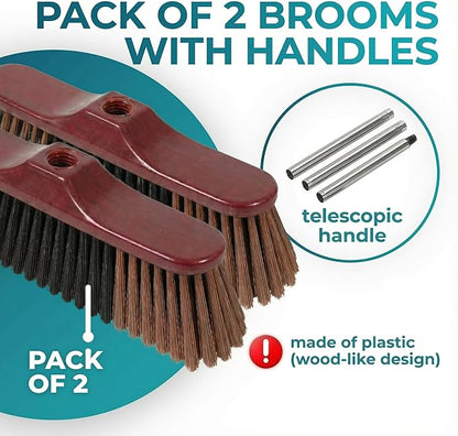 HELOMOR Indoor Broom with Dustpan Combo Set, Long Handle Floor Sweeping Broom for Kitchen, Garage, Office, Bathroom, Wood & Parquet Floors (2 Pack)