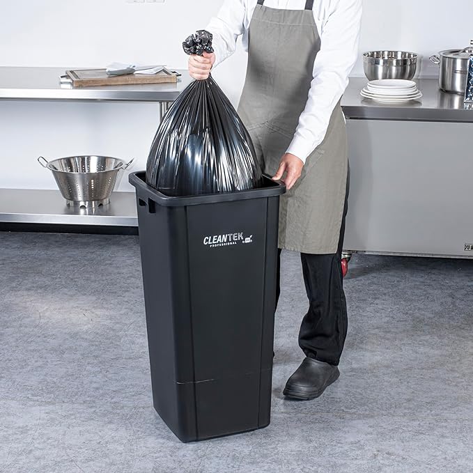 Restaurantware-Clean Tek Professional 23 Gallon Trash Can, 1 Square Waste Basket - Lid Sold Separately, Space Saving, Black Plastic Garbage Bin, Ideal For Home, Office, Restaurant, And More