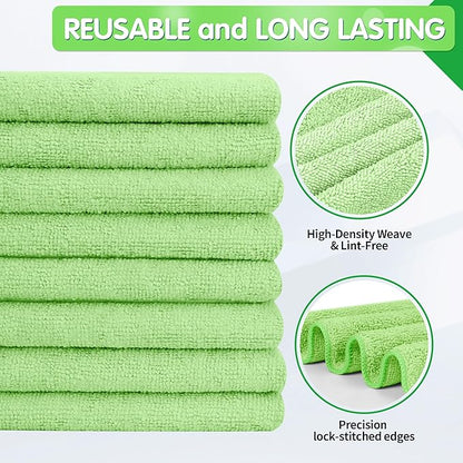 FIXSMITH Sage Green Microfiber Cleaning Cloth -Pack of 12, Highly Absorbent Cleaning Rags, 16"X12" All Purpose Cleaning Towels for Housekeeping, Kitchen, Car, Lint Free and Reusable Microfiber Towels