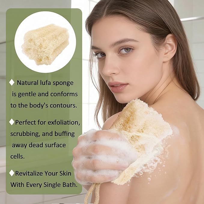 4 Pack HungkaTurn Natural Egyptian Loofah Body Scrubber, 100% Organic Luffa Exfoliating Sponge for Men&Women, Gentle Skin Cleansing Shower Scrubber for Radiant Smooth Skin, Large Spa-Grade Body Loofa.