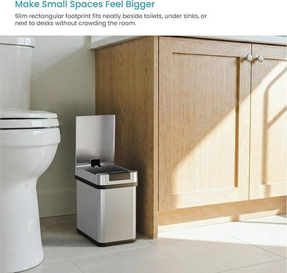 Home Zone Living 2 Gallon Small and Slim Motion Sensor Trash Can with Touch Control Lid, Stainless Steel, Silver