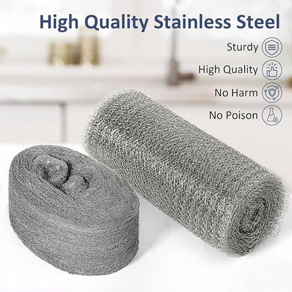 Steel Wool Mice Control, 3 Pack 2.75"*11.5FT Steel Wool & 1 Pack 5"*15FT Steel Mesh, Mouse Traps Fill Fabric DIY Kit, Hardware Cloth Gap Blocker Mouse Rat Rodent Control for Holes, Wall Cracks, Vents