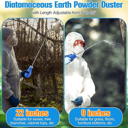 2PCS Diatomaceous Earth Powder Duster, Longer 9" to 22" Retractable Garden Powder Applicator Dispenser, 8 oz Bulb Duster Sprayer Insect for Home Organic Gardening Agricultural Supply (Blue)