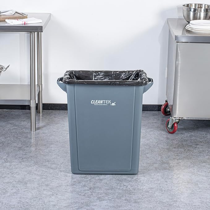 Restaurantware-Clean Tek Professional 15 Gallon Trash Can, 1 Slim Rectangle Waste Basket - With Handles, Space Saving, Gray Plastic Garbage Bin, For Commercial Space, Office, Store, Cafe, And More