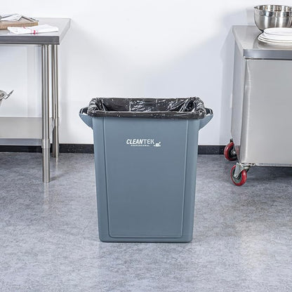 Restaurantware-Clean Tek Professional 15 Gallon Trash Can, 1 Slim Rectangle Waste Basket - With Handles, Space Saving, Gray Plastic Garbage Bin, For Commercial Space, Office, Store, Cafe, And More