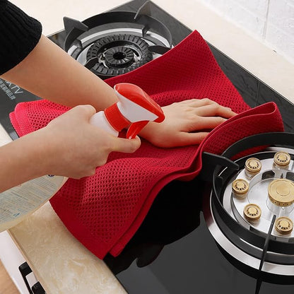Homaxy 100% Cotton Waffle Weave Kitchen Dish Towels, Ultra Soft Absorbent Quick Drying Cleaning Towel, 13 x 28 Inches, 4-Pack, Red