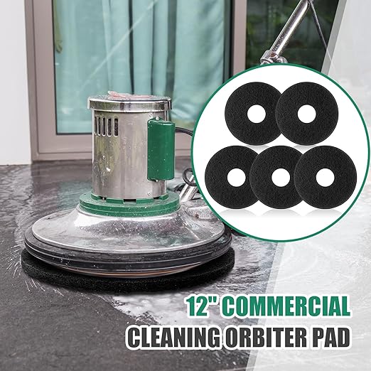 Teenyyou 10 Pcs 12" Cleaning Orbiter Pads Commercial Floor Buffer Pads Hardwood Floor Maintenance Scrubber Polisher Cleaning and Stripping for Orbiter Machine (Black)