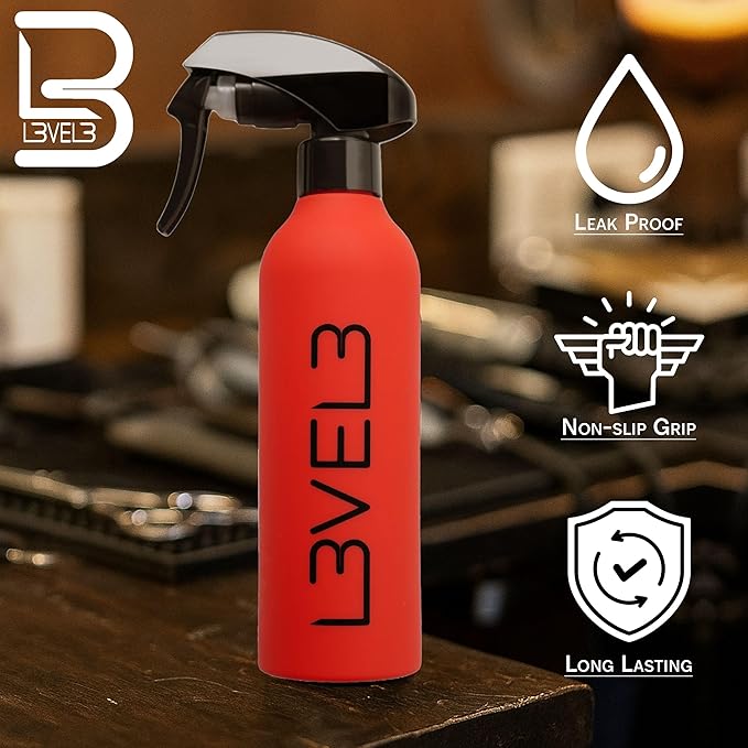 L3 Level 3 Rubberized Spray Bottle - Precise Action Mist Bottle for Effortless Hair Styling - Rubber Grip for Total Control