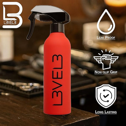 L3 Level 3 Rubberized Spray Bottle - Precise Action Mist Bottle for Effortless Hair Styling - Rubber Grip for Total Control