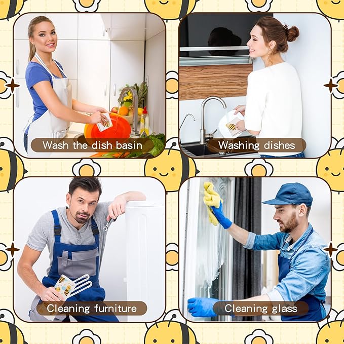 Newwiee 9 Pcs Swedish Kitchen Dishcloths Swedish Dish Towel Kitchen Washcloths Reusable Absorbent Towels Cleaning Dish Cloths for Bar Hand Washing(Bee)