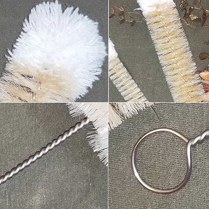 NewFerU Stainless Steel Soda Bottle Cleaning Brush Set in Natural Boar Bristle Wool Tip Long Handle, Flexible Bendable Thick Wire Cleaner for Narrow Neck Water Baby Bottles Straw Pipe Tube Flask (3)