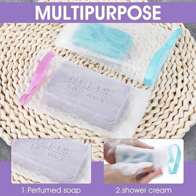 Ymapinc 15Pcs Bar Soap Scrubber Pouch, 6.1x3.1inch Exfoliating Shampoo Bar Savers Bag Loofah Pouch Sleeves with Drawstring for Bath and Shower