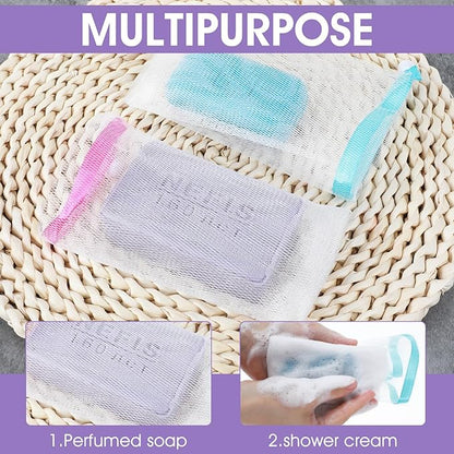 Ymapinc 15Pcs Bar Soap Scrubber Pouch, 6.1x3.1inch Exfoliating Shampoo Bar Savers Bag Loofah Pouch Sleeves with Drawstring for Bath and Shower
