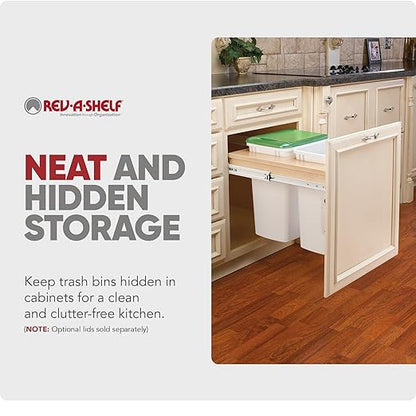 Rev-A-Shelf Top Mount Double Pullout Under Cabinet 35 Quart Kitchen Trash Cans, 150 Pound Rated Full-Extension Slides, 4WCTM-21DM2-495-FL