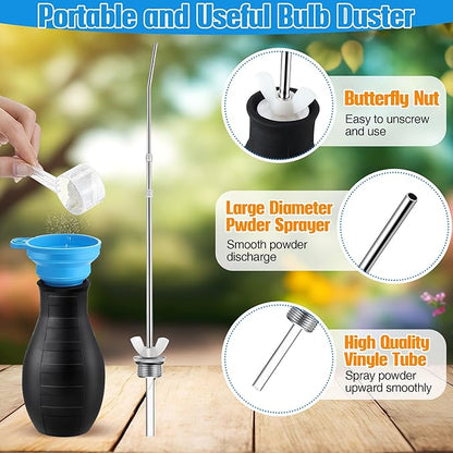 2PCS Diatomaceous Earth Powder Duster, Longer 9" to 22" Retractable Garden Powder Applicator Dispenser, 8 oz Bulb Duster Sprayer Insect for Home Organic Gardening Agricultural Supply(Black)