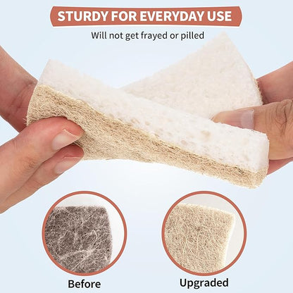 Natural Dish Sponge 48 Pack, Non-Scratch Scrub Sponge, Eco Multipurpose Kitchen Sisal Fiber Cellulose Sponge, Odor-Less Dual-Sided for Dish Washing & Household Cleaning