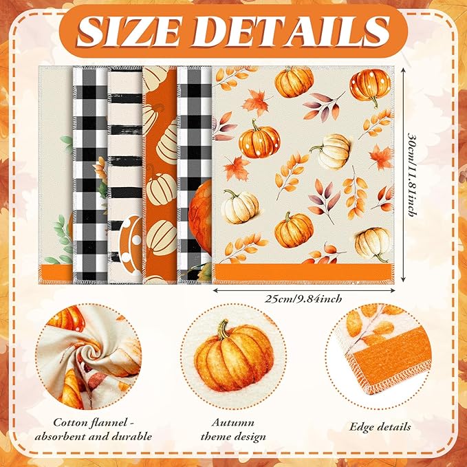 Mindsoft 36 Pcs Fall Reusable Paper Towels Rolls Washable Bulk Autumn Pumpkin Black White Plaid Kitchen Towels Paperless Reusable Cloth Cotton Napkins with Cardboard for Kitchen Bathroom