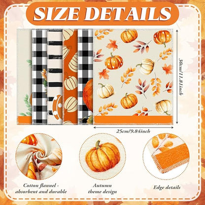 Mindsoft 36 Pcs Fall Reusable Paper Towels Rolls Washable Bulk Autumn Pumpkin Black White Plaid Kitchen Towels Paperless Reusable Cloth Cotton Napkins with Cardboard for Kitchen Bathroom