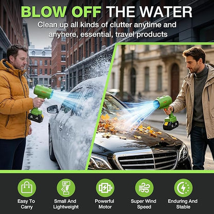 Cordless Leaf Blower 21V, 50000 RPM Max Power Electric Leaf Blower, 2×4.0Ah Battery & Fast Charger, Lightweight Electric Blower for Yard, Patio,Snow Removal,Dust, Car Drying- Lawn Care Tool(Green)