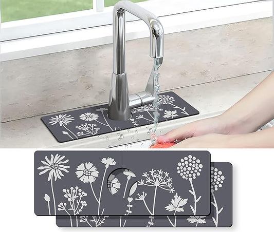 Kitchen Sink Splash Guard Faucet Mat -2 PC Super Absorbent Fast Drying Mat Sink Gadgets-Splash Guard Behind Faucet Drip Catcher for Kitchen(15" X 5.5" )