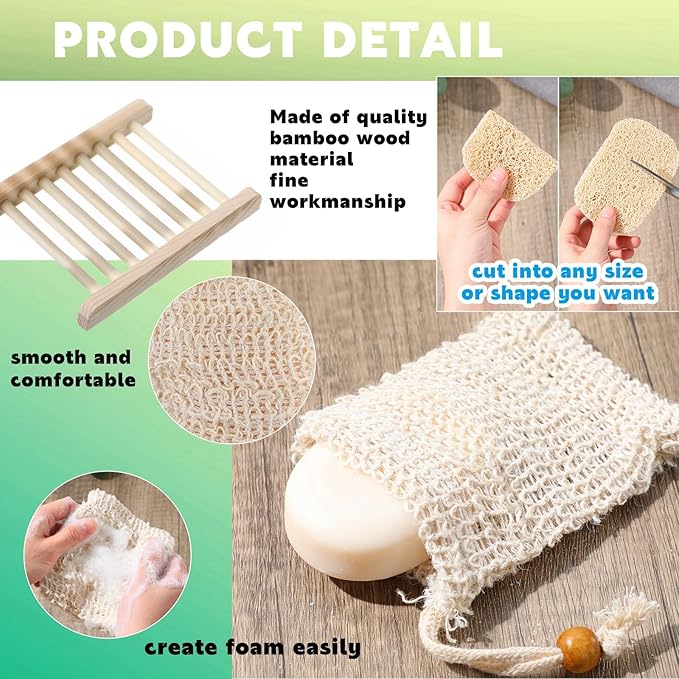 90 Pcs Soap Saver Set Including Wooden Dish, Exfoliating Bag, Saver Pads Bulk with Self Drain, Bar Soap Holder Mesh Bag for Shower Bath Home Toilet Kitchen Hotel Restaurant
