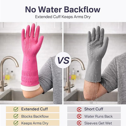 Cleaning Rubber Gloves, Waterproof Non-Slip Long Cuff Dishwashing Household Kitchen Gloves