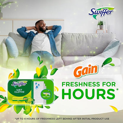 Swiffer Sweeper Wet Mopping Cloths, Multi-Surface Floor Cleaner with Gain Original Scent, 24 Count (Pack of 3)