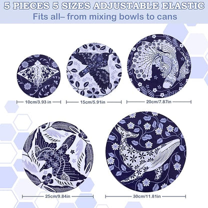 5-Size Reusable Beeswax Bowl Covers for Bread Proofing, Cotton Cloth Flexible Beeswax Wraps for Food Storage(Humpback Whale)