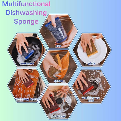 Kitchen Dish Sponges Steel Scrubbers - 6 Pack Multicolored Non Scratch Heavy Duty Scrub Sponges，Reusable Multipurpose Metal Cleans for Washing Dishes，Pots and Pans，Household Cleaning，Bathroom
