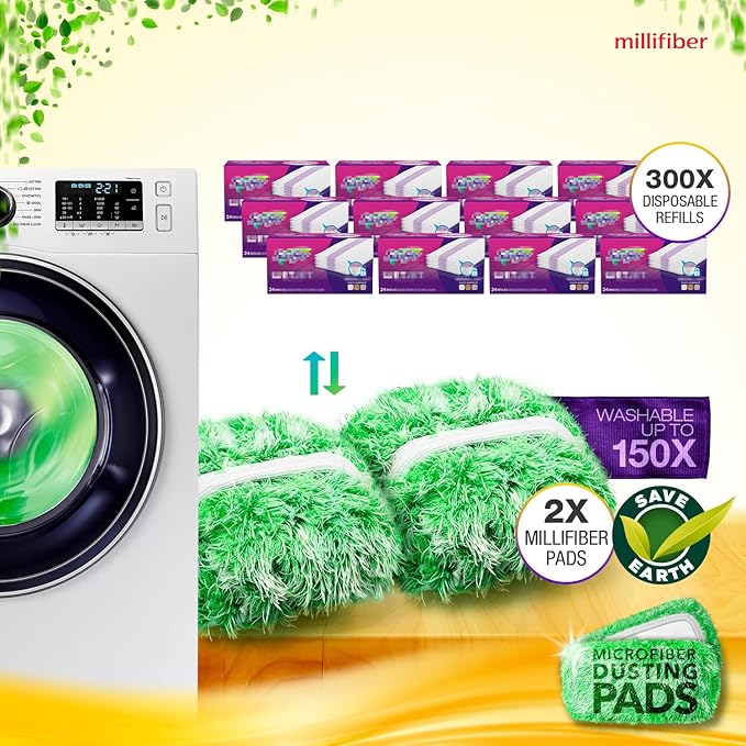 Millifiber Floor Duster Refill Compatible with Swiffer WetJet (2 Pack) - Microfiber Mop Pads for Dusting Cloths - Reusable Replacements Mop Pads