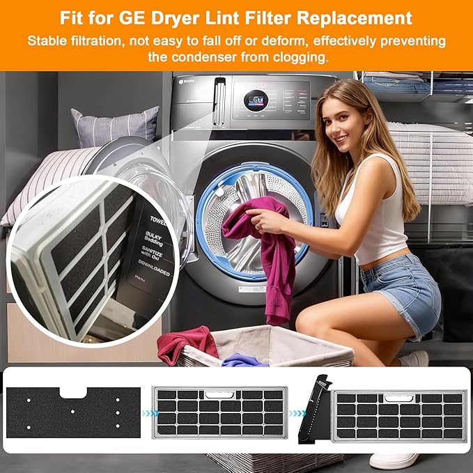 Xixter 7 Pcs WH01X35719 Lint Filter Replacement Kit for GE Profile Washer Dryer PFQ97HSPVDS, GE Washer Dryer Foam Filter with Vent Brushes,Hand Washable and Reusable