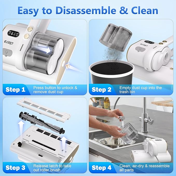 Mattress Vacuum Cleaner, 16KPa Suction, Dual Brushroll & Suction, Smart Dust Sensor, UV-C 253.7nm, HEPA, Fragrance Mist, 16.4FT Cord, Lightweight for Bed Sofa Carpet (Fragrance Not Included)