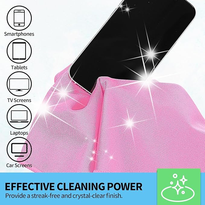 Microfiber Cleaning Cloth - 6 Pack Glasses Cleaning Cloth, 16" x 14" Window Cleaning Rags, Streak Free Lint Free Polishing Cloths Wipes for Eye Glass, Stainless Steel, Windshield, Pink