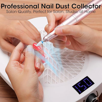 Gellen Nail Dust Collector with LED Display, 4000RPM Powerful Suction Vacuum Fan with Reusable Filter, Soft Ergonomic Shell Nail Vacuum Cleaner for Acrylic Nail Tech, Home & Salon
