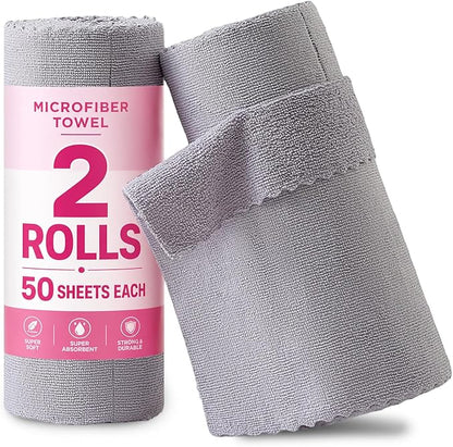 Jessy Home 2 Roll Reusable Paper Towels,100 Sheets Tear Away Microfiber Cleaning Cloth, Lint Free Cleaning Rags for Kitchen, Dishcloth,Household Cleaning Supplies