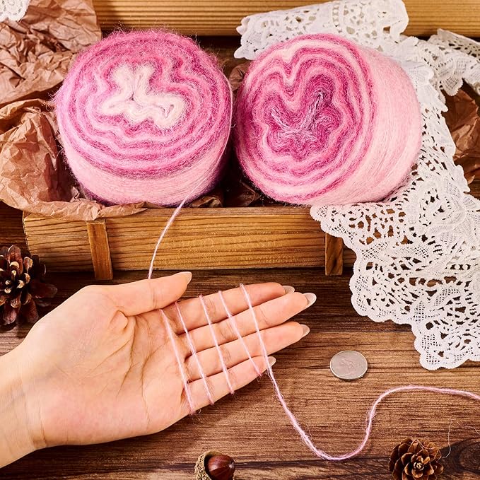 2 Roll Mohair Wool Yarn Soft for Crocheting Knitting Hand Washable Long Wool Yarn DIY Scarf Crochet Thread for Clothes Hats Sweater Scarf Craft Projects (Pink)