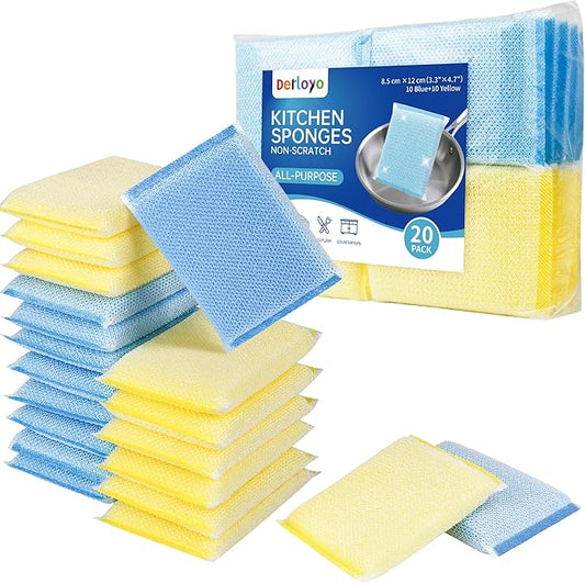 20 Pack All-Purpose Kitchen Sponges, Non Scratch, for Washing and Cleaning Dishes, Non-Stick Cookware, Premium Scrubbers, Ideal for Kitchen, Bathroom