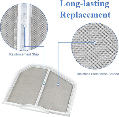 W10120998 Dryer Lint Filter Catcher Stainless Steel Screen Mesh for Whirlpool Kenmore Maytag Dryer Lint Screen Replacement Part W10049360, 8066170 with Clothes Dryer Lint Vent Trap Cleaner Brush