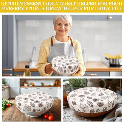 Hahafelt 4 Pcs Beeswax Bowl Covers Reusable Bowl Covers for Bread Proofing 10 Inch Elastic Cotton Cloth Sourdough Caps Stretchy Food Caps Leakproof Fresh for Dough Proofing and Food Storage(Leaf)