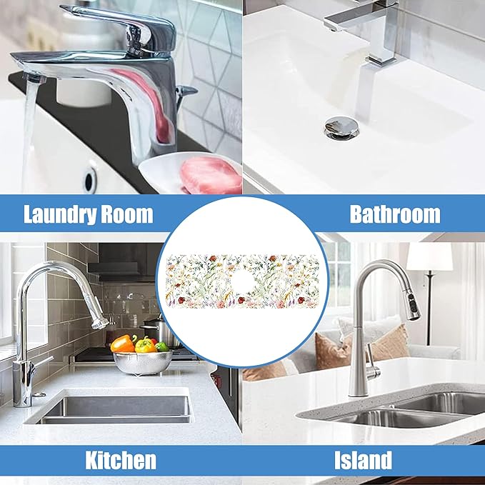 Sink Faucet Absorbing Mat Wildflower Sink Splash Guard Drying Mat for Kitchen Bathroom Faucet Sinkmat 15.5"X5.5"