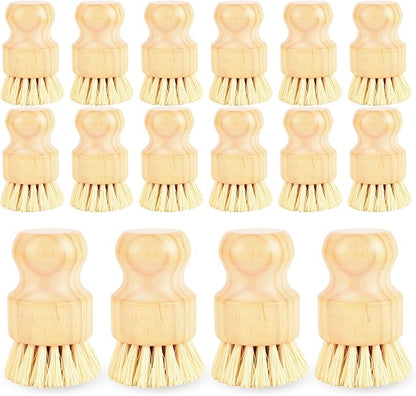 16 Pack Bamboo Dish Scrub Brushes Set Kitchen Pot Pans Cleaning Brushes Scrubber Sisal Bristles Wooden Brushes for Iron Pot Dishwashing Sink Vegetables