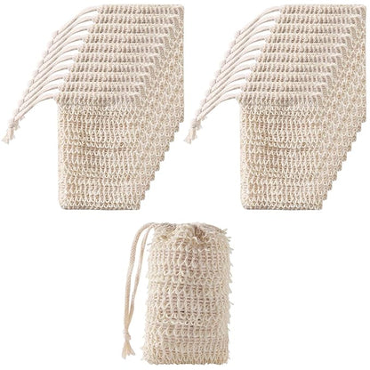 40 Pack Soap Exfoliating Bag Pouch Soaps Saver Natural Ramie Soaps Bag Hand Made Mesh Soap Bags with Drawstring for Bath & Shower Use