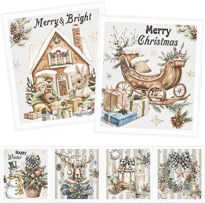 Christmas Swedish Dishcloths for Kitchen - 6PCS Vintage Merry Christmas Swedish Cloths for Washing Dishes, Xmas Reusable Dish Towels Gift, Holiday Washable Cleaning Sponge Quick Drying