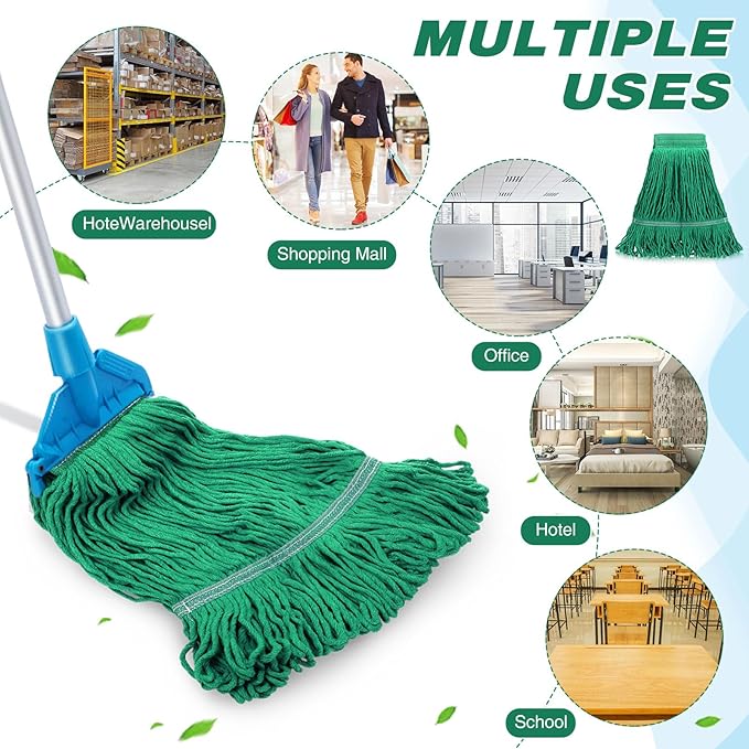 Nuogo 6 Pcs Commercial Mop Head Replacement Floor Cleaning Wet Mop Head Refills Heavy Duty Commercial General Cleaning(Green)