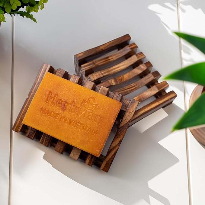 2 Pcs Wooden Soap Dish Holder, Soap Tray for Shower & Bathroom, Zero Waste, Plastic Free, Keep Soap Bars Dry Clean & Easy Cleaning, Self Draining Soap Dish