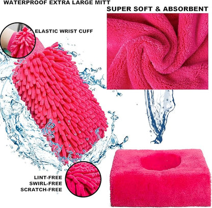 22Pcs Car Wash Cleaning Tools Kit Car Detailing Set with Canvas Bag Pink Collapsible Bucket Wash Mitt Sponge Towels Tire Brush Window Scraper Duster Complete Interior Car Care Kit