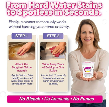 Quick 'n Brite Hard Water Stain Kit - 32oz All Purpose Cleaning Paste, Microfiber Towel, two Melamine Sponges, Scraper Tool