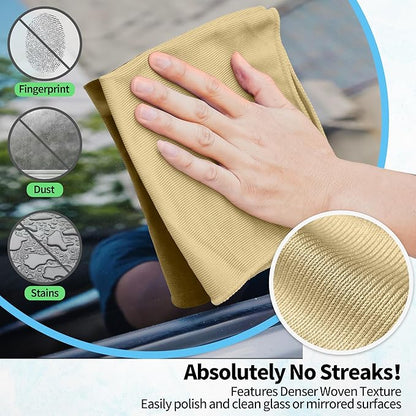 Microfiber Cleaning Cloth - 10 Pack Glasses Cleaning Cloth, 16" x 14" Window Cleaning Rags, Streak Free Lint Free Polishing Cloths Wipes for Eye Glass, Stainless Steel, Windshield, Beige